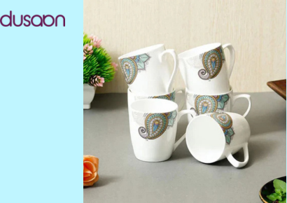 Bone China Handmade Painted Peacock Design Tea Coffee Cups | Set of 6 | 160 ml